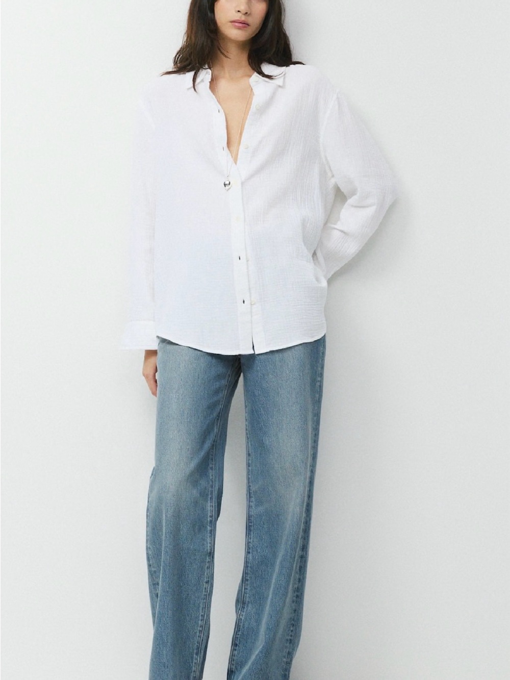 Aritzia Wilfred Free AirPlush Cotton Sail Shirt White Oversized Button Down XS